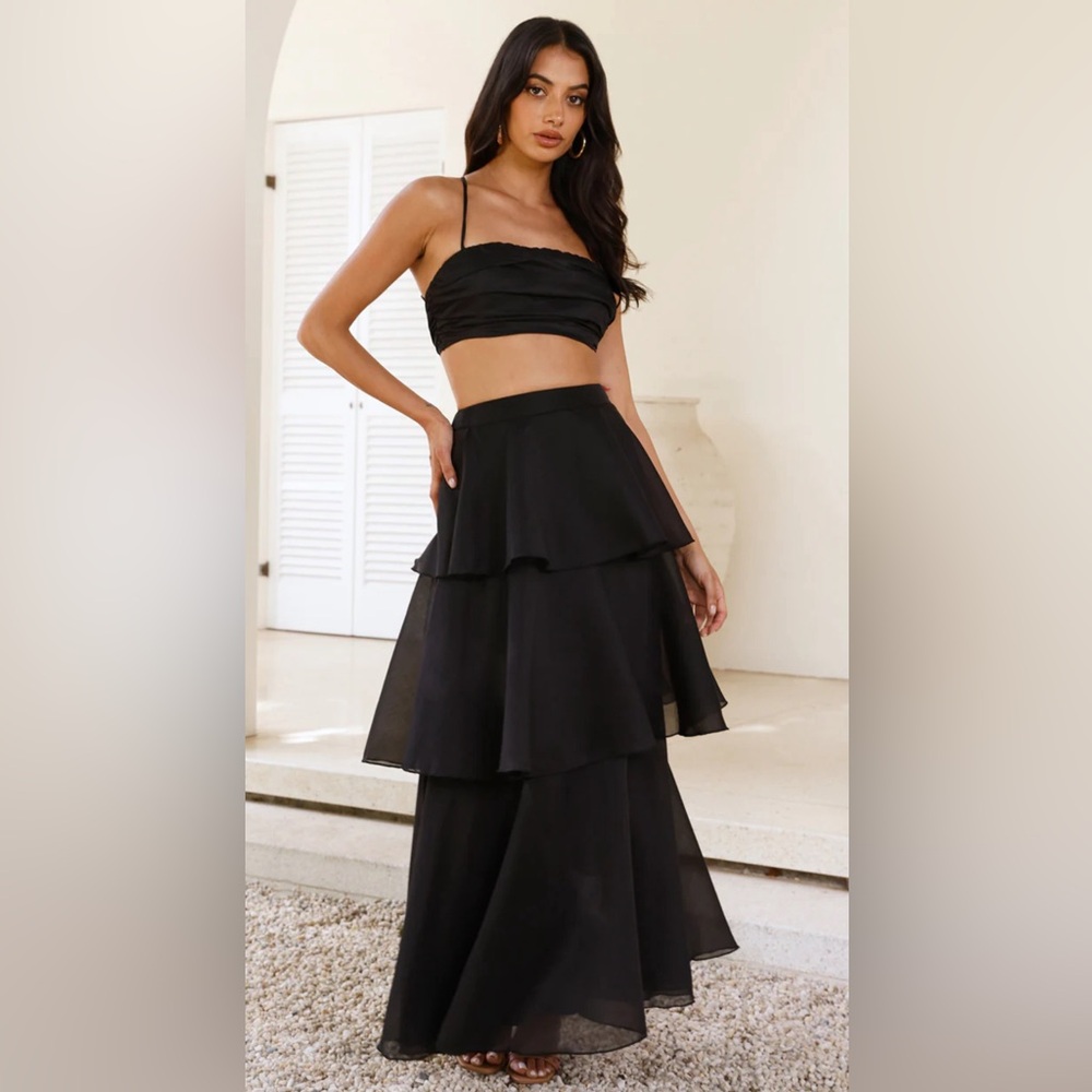 NWT Hello Molly TWO BECOMES ONE FRILL MAXI SKIRT BLACK